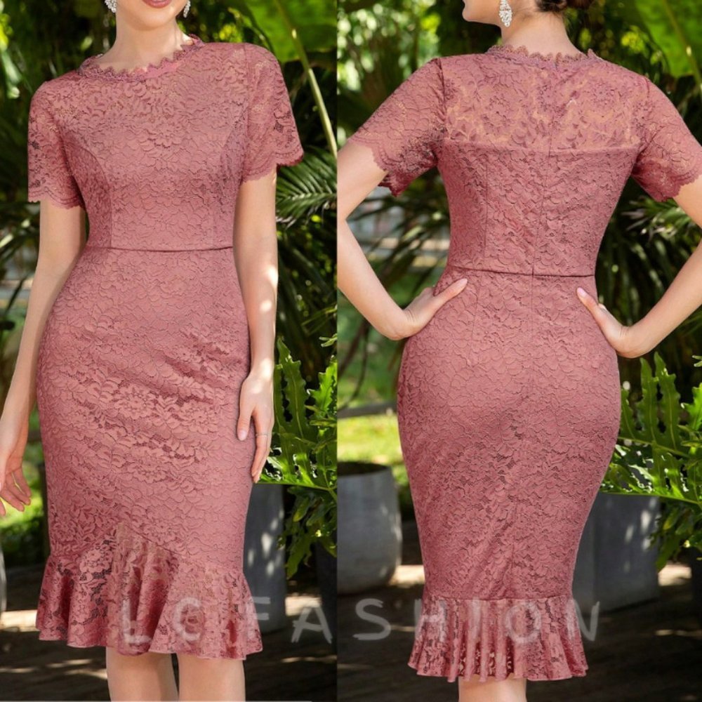 Bodycon lace Dress, Mermaid Hem Full Floral Lace Cocktail Party Bodycon Dress